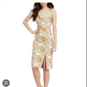 Giani Bernini Leaf Print Midi Dress - Green and Brown